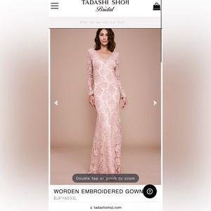 Tadashi Shoji embroidered pink full sleeve gown